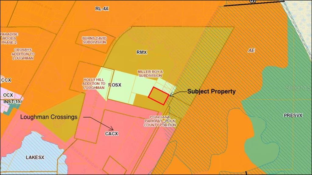 This map displays the zoning designations and location of a subject property outlined in red — 6401 HWY 17 92 N, DAVENPORT, FL