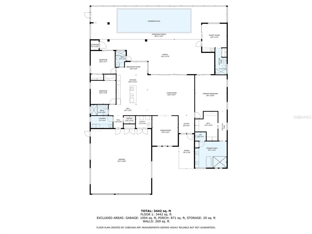 This is a floor plan of a house featuring a swimming pool and guest house — 6 ROCKNE LANE, PALM COAST, FL