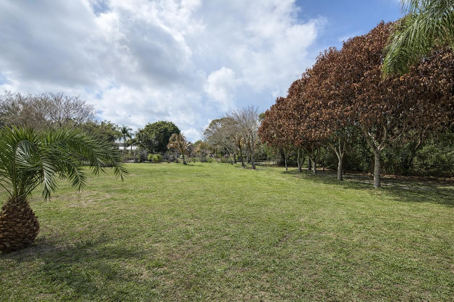 A wide, grassy yard features a small palm tree and a row of large trees — 5512 Buchanan Drive, Fort Pierce FL 34982, FORT PIERCE, FL