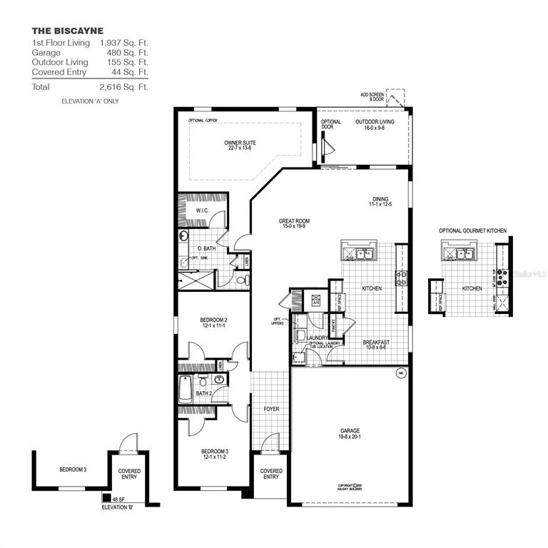 This floor plan shows a single-story home layout with three bedrooms and a two-car garage — 2518 MARIAH PLACE, LAKE ALFRED, FL