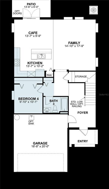 This is a floor plan of a home's first level featuring a garage and patio — 3211 FALL HARVEST DRIVE, ZEPHYRHILLS, FL