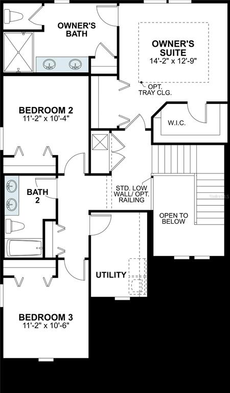 This is a floor plan of a residential second story featuring three bedrooms and two baths — 3211 FALL HARVEST DRIVE, ZEPHYRHILLS, FL