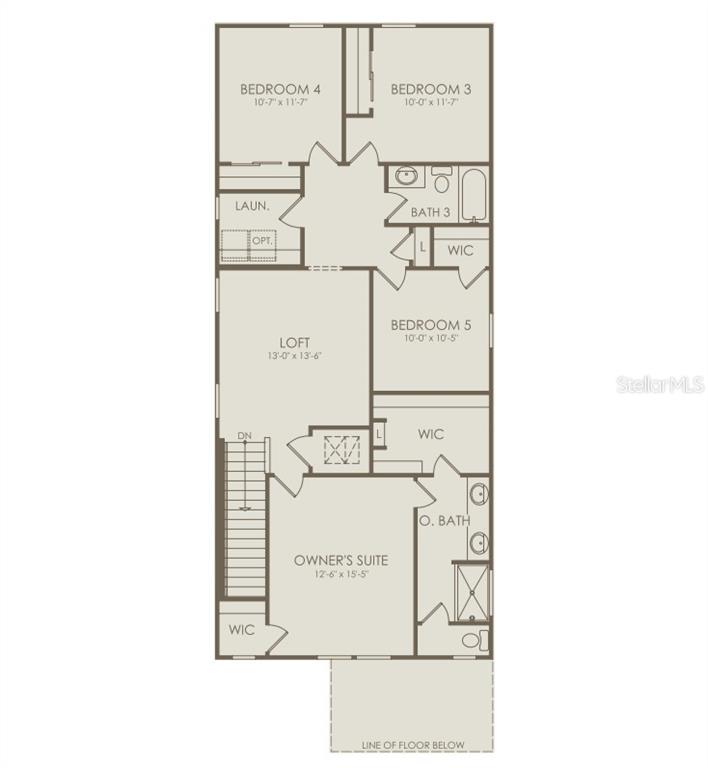 This floor plan shows the upper level of a house with five bedrooms and a loft — 1186 FARM BRIDGE ROAD, ORLANDO, FL