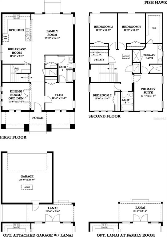 This floor plan shows the first and second levels of a house with optional configurations — 1522 W ARCH STREET, TAMPA, FL