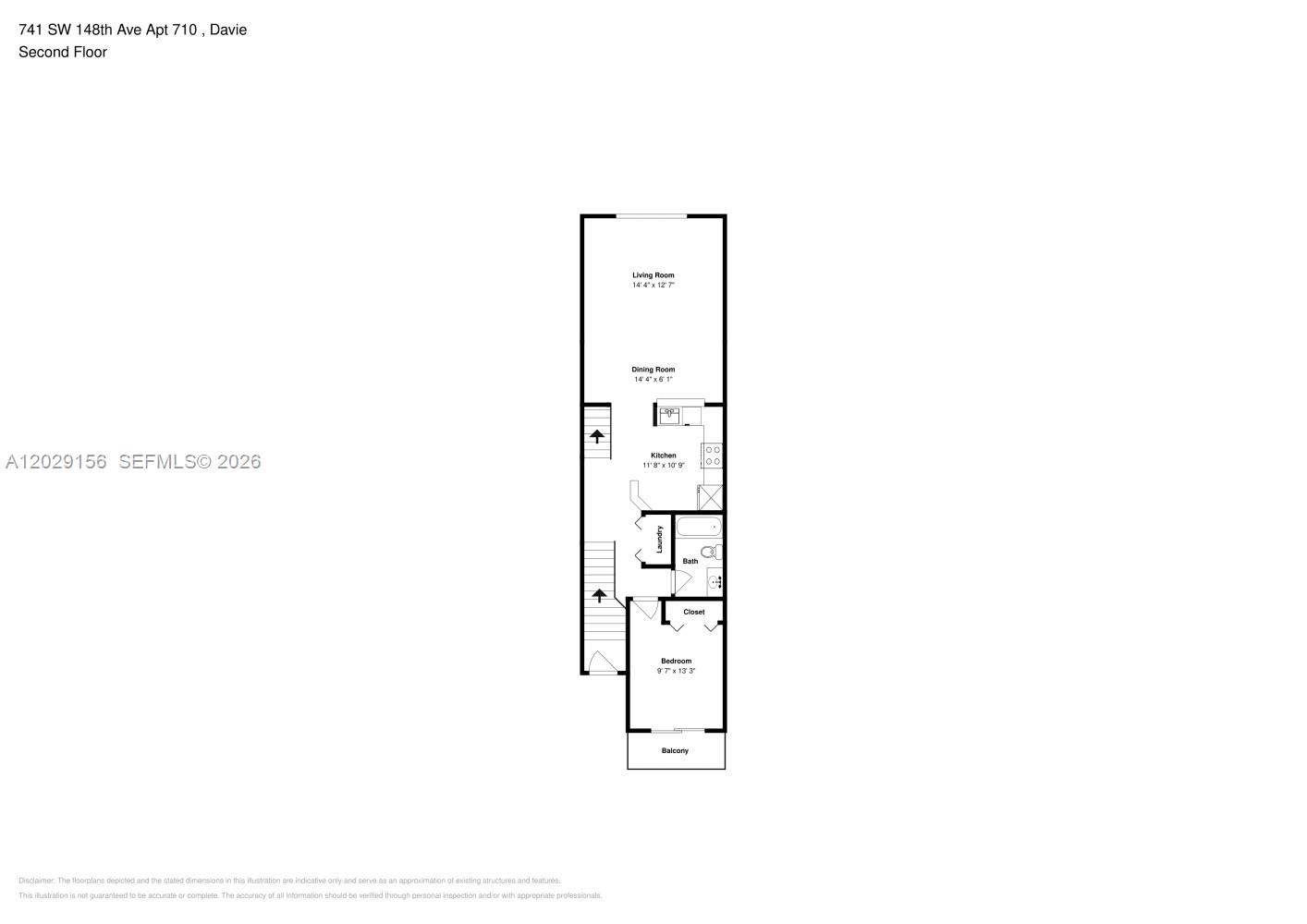 This is a floor plan for a one-bedroom apartment with a balcony — SUNRISE, FL