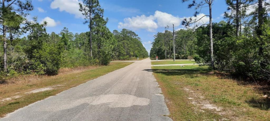 A paved road leads to a four-way intersection surrounded by trees and grassy lots — 404 ALLAMANDA DRIVE, INDIAN LAKE ESTATES, FL