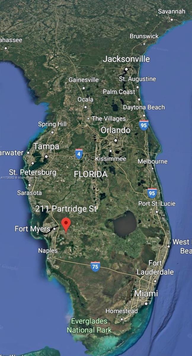 This is a map of Florida showing the location of a property near Fort Myers — 211 Partridge, Lehigh Acres FL 33974, LEHIGH ACRES, FL