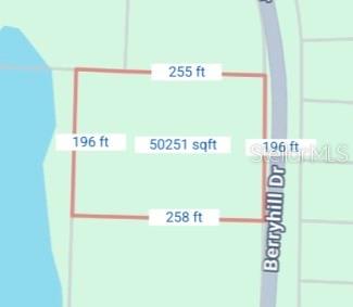 This is a map showing the dimensions and square footage of a rectangular land parcel — 34253 BERRYHILL DRIVE, WEBSTER, FL