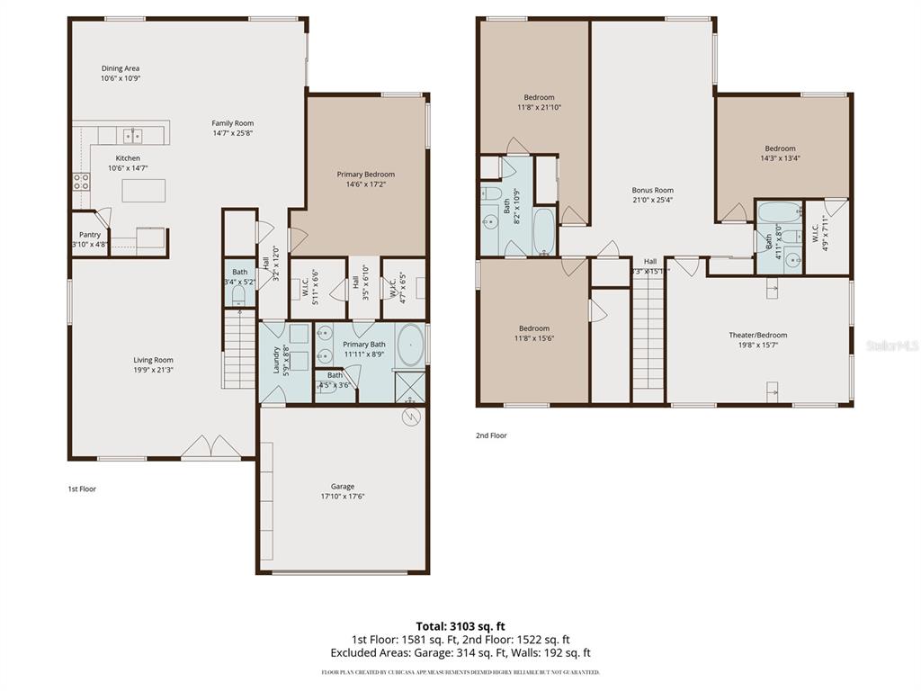 This floor plan shows a two-story house layout with a garage and multiple bedrooms — 8840 CAMERON CREST DRIVE, TAMPA, FL
