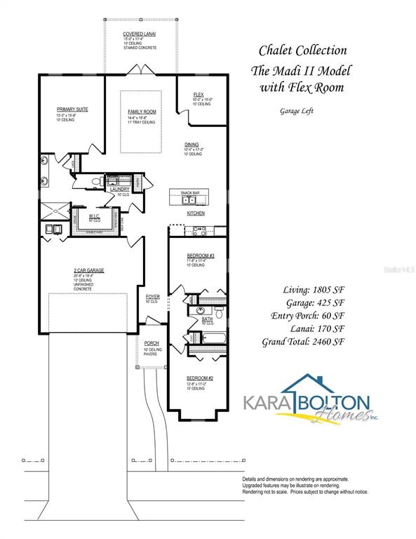 This floor plan shows the Madi II model home featuring three bedrooms, a garage, and lanai — 853 NW 132ND BOULEVARD, NEWBERRY, FL