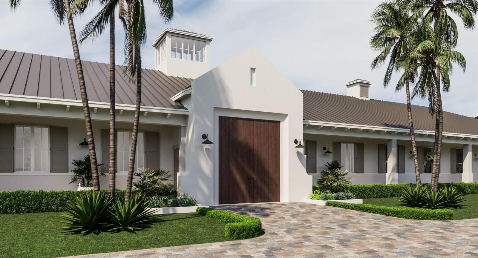 A rendering of a white house with a large wooden door and a metal roof — 14627 Hunter Lane, Wellington FL 33449, WELLINGTON, FL