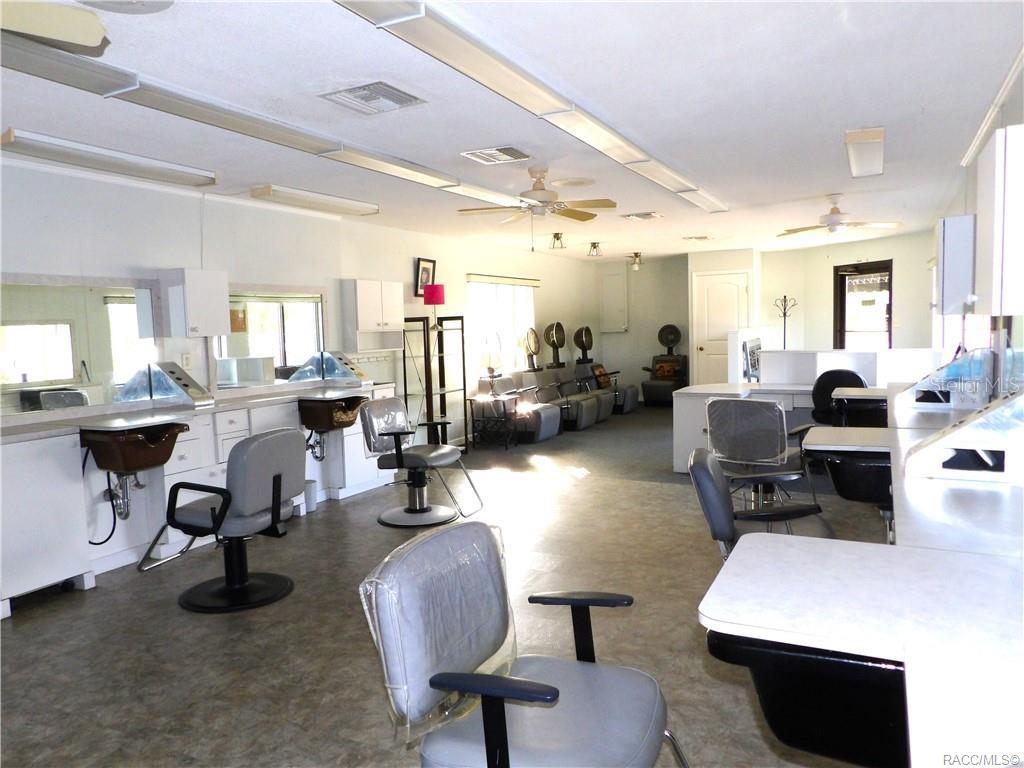 A commercial salon space features multiple styling stations with chairs, mirrors, and sinks — 3822 E PARSONS POINT ROAD, HERNANDO, FL
