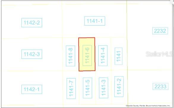 This is a property map showing parcel 1141-6 highlighted in yellow within a grid — HOLOPAW GROVES ROAD, ST CLOUD, FL