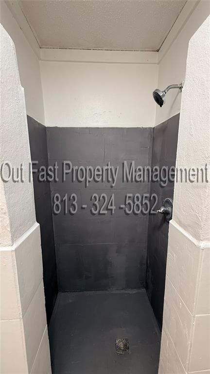 A walk-in shower with dark gray painted walls and a matching floor — 9718 N NEBRASKA AVENUE UNIT 3, TAMPA, FL