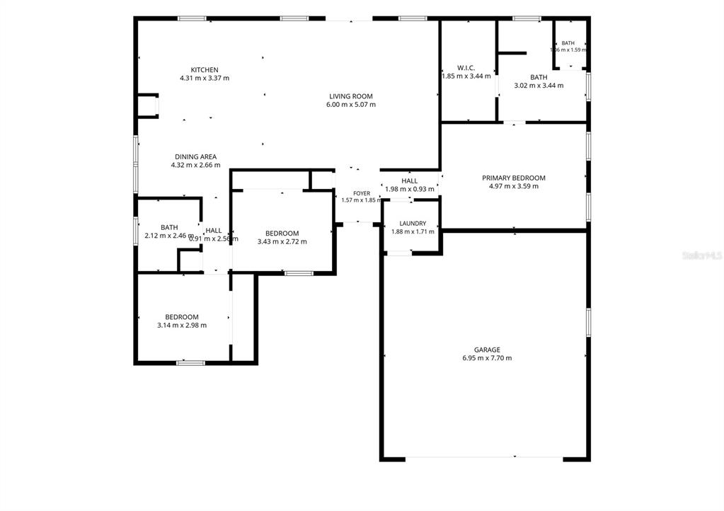 This is a floor plan showing a house with a garage, kitchen, and three bedrooms — 23781 NW 193RD AVENUE, HIGH SPRINGS, FL