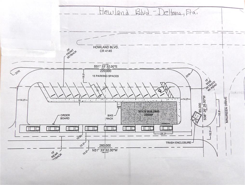 This is a site plan rendering for a commercial property with a building and parking — 000 HOWLAND BLVD & BLUFFVIEW BOULEVARD, DELTONA, FL