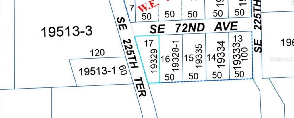 This image is a plat map showing property lot lines and addresses along a street — 302 SE 65TH AVENUE, HAWTHORNE, FL