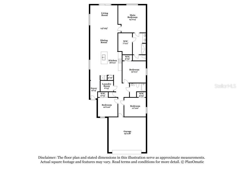 This is a floor plan of a single-story home with a garage and four bedrooms — 5247 MEREDREW LANE, ST CLOUD, FL