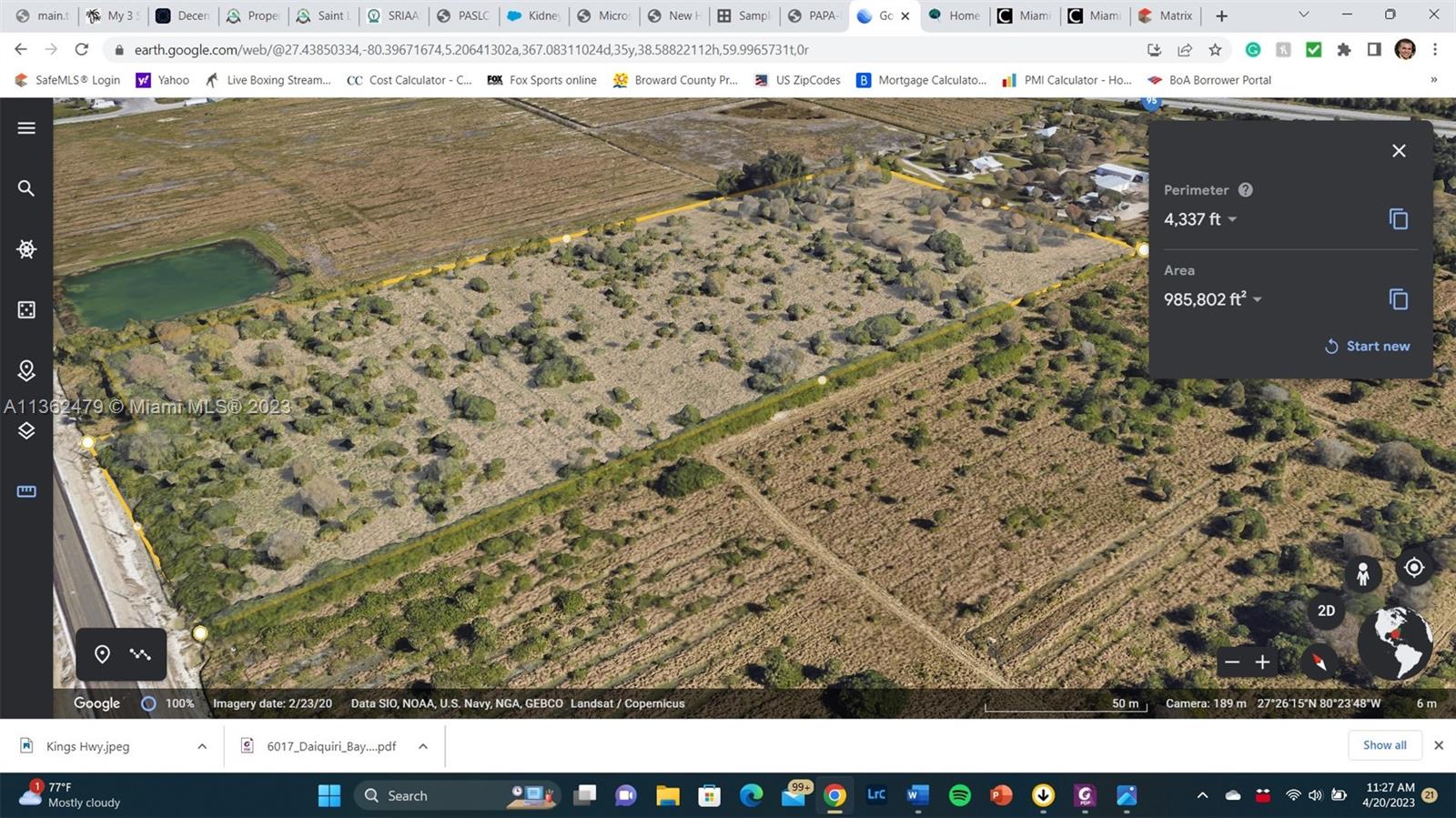 This is a satellite map view of a large, undeveloped plot of land — S Kings Hwy, Fort Pierce FL 34945, FORT PIERCE, FL