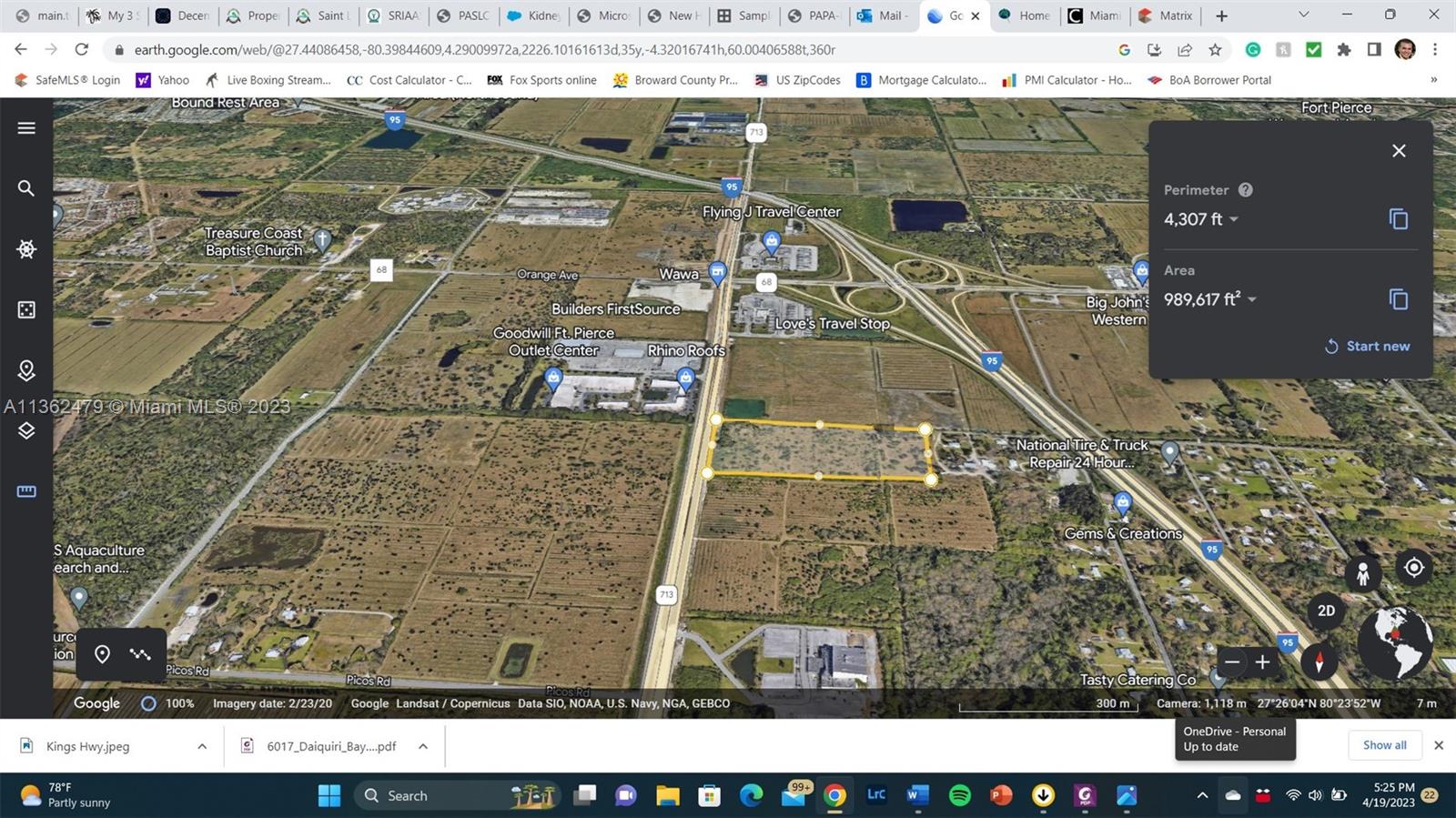 This is a satellite map view showing a highlighted rectangular plot of land near a highway — S Kings Hwy, Fort Pierce FL 34945, FORT PIERCE, FL