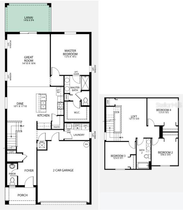 This floor plan shows a two-story home with a garage, four bedrooms, and a lanai — 17625 NW 168TH ROAD, ALACHUA, FL