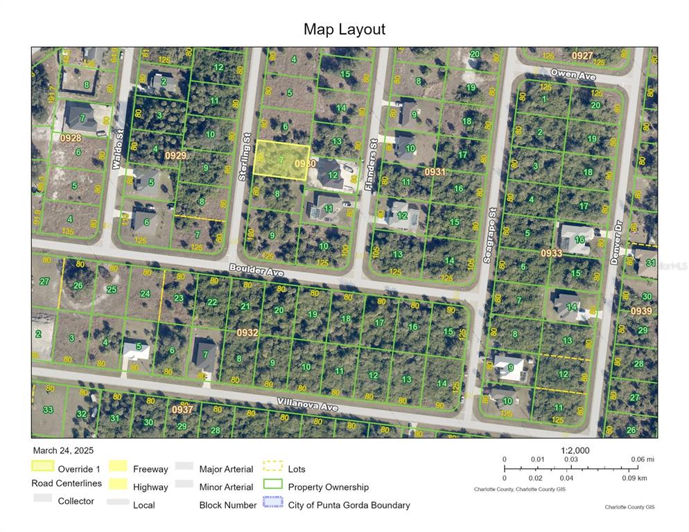 This is a map showing property lot lines and street layouts in a residential area — 150 STERLING STREET, PORT CHARLOTTE, FL