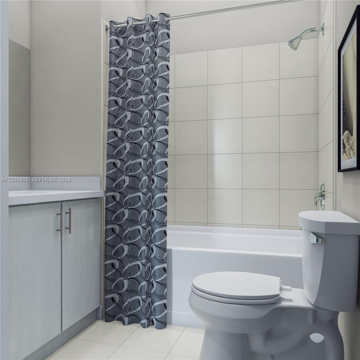 This is a rendering of a bathroom featuring a vanity, toilet, and a tiled shower — HOMESTEAD, FL