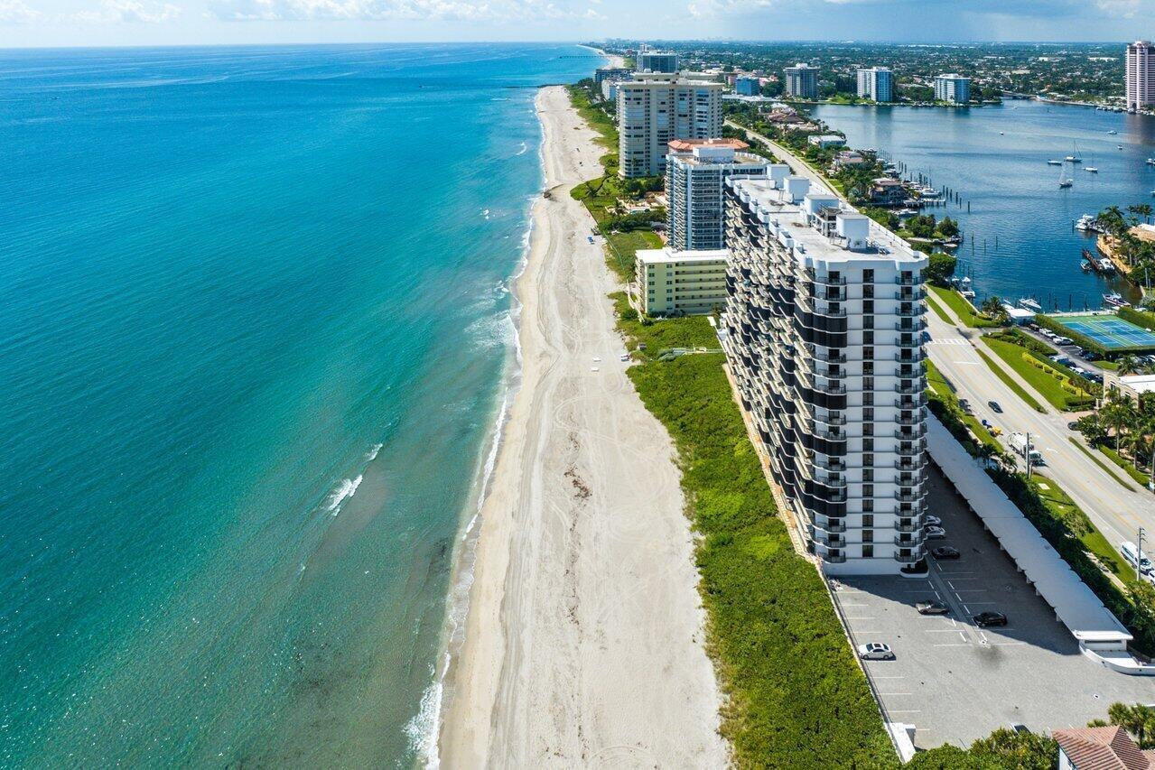 An aerial view of a coastal high-rise building situated between the ocean and a bay — 250 S Ocean Boulevard # 6f, Boca Raton FL 33432, BOCA RATON, FL