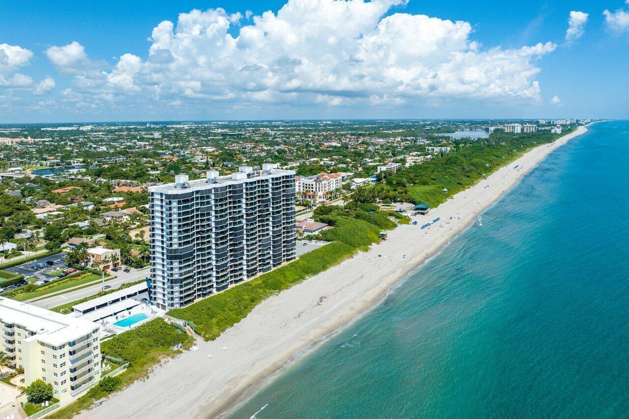 An aerial view of a tall beachfront condominium building next to the ocean — 250 S Ocean Boulevard # 6f, Boca Raton FL 33432, BOCA RATON, FL