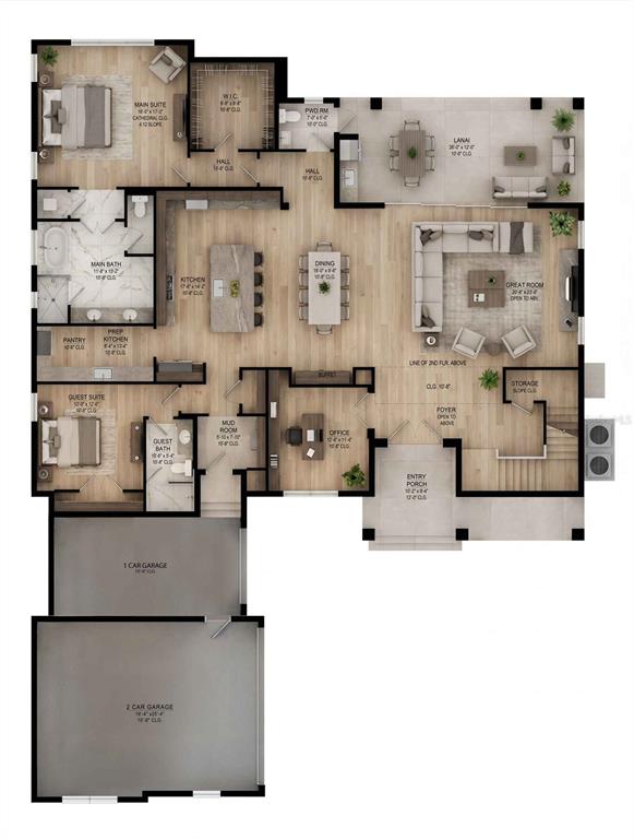 This is a floor plan for a single-story house featuring a three-car garage and lanai — 1152 PRADO LANE, WINTER GARDEN, FL
