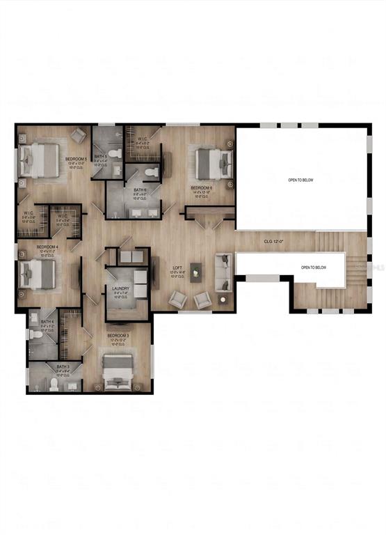 This is a floor plan of a residential second story featuring multiple bedrooms and bathrooms — 1152 PRADO LANE, WINTER GARDEN, FL