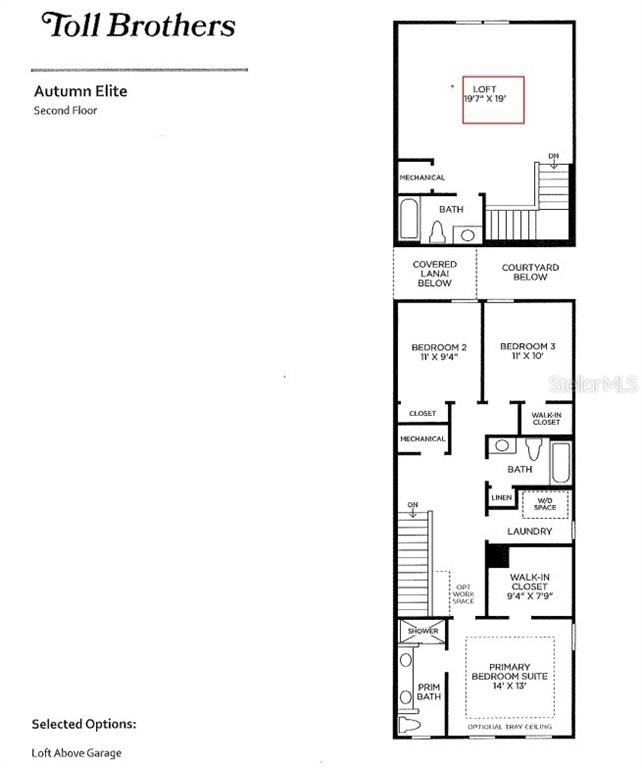 This image is a floor plan for the second level of a Toll Brothers home — 12776 SUNSET WALK DRIVE, WINTER GARDEN, FL