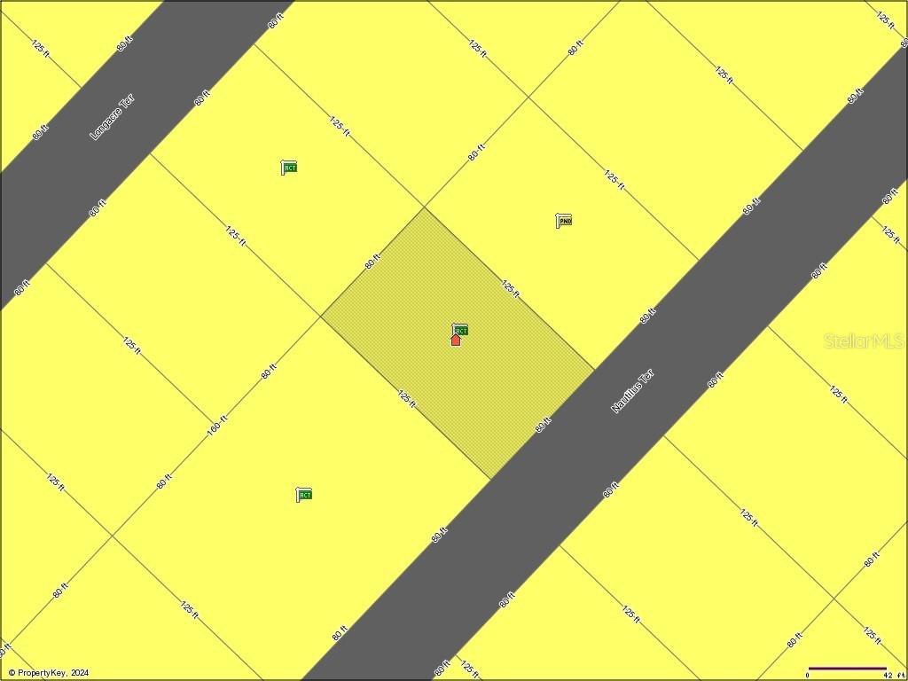 This is a property map showing lot dimensions and street layouts for a residential area — 1069 NAUTILUS TERRACE, PORT CHARLOTTE, FL