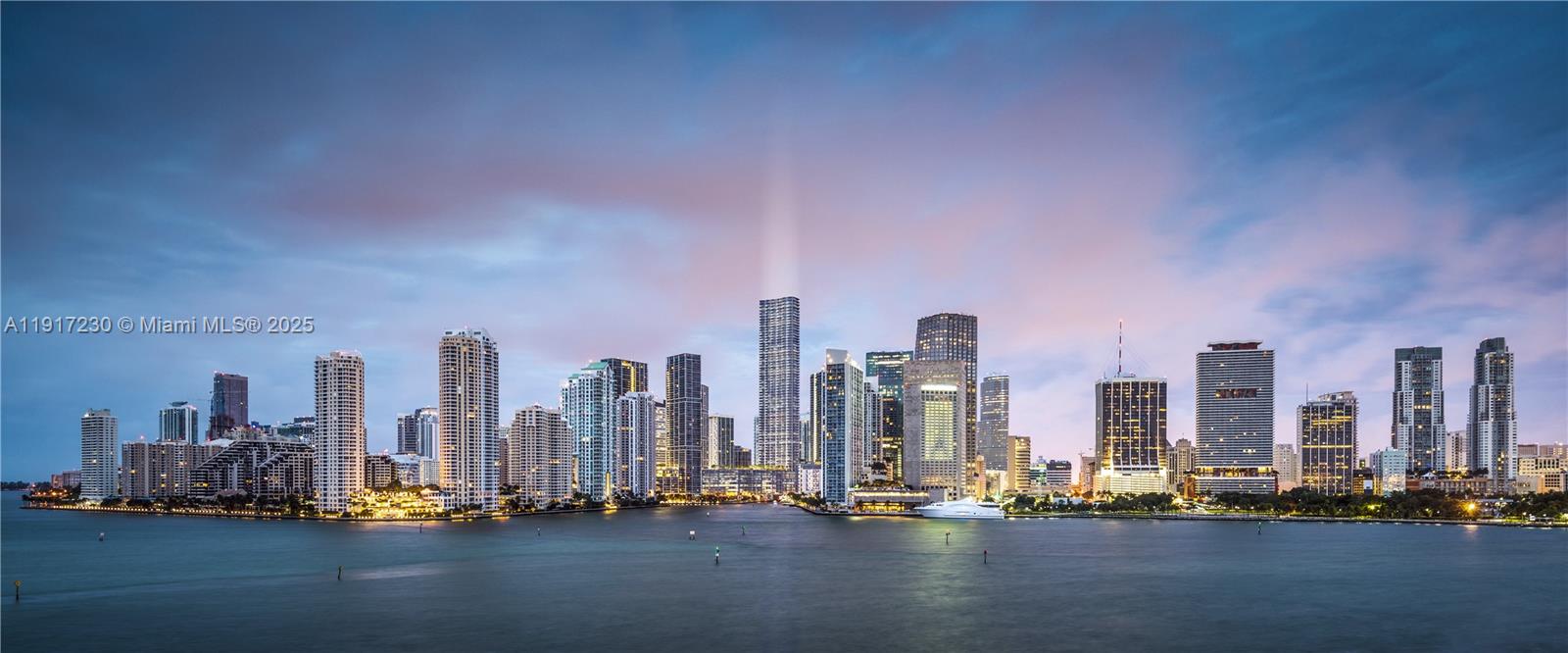 A wide-angle view of the Miami skyline at dusk across the water — 99 SE 5th St, Miami FL 33131, MIAMI, FL