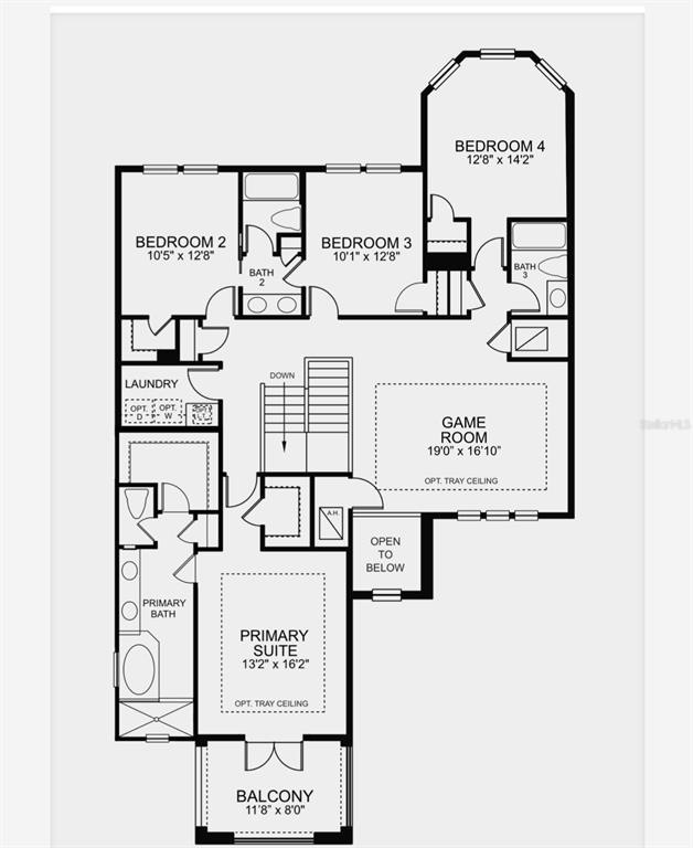 This is a floor plan for the second level of a house featuring four bedrooms — 8775 SENTIERO DRIVE, LAND O LAKES, FL