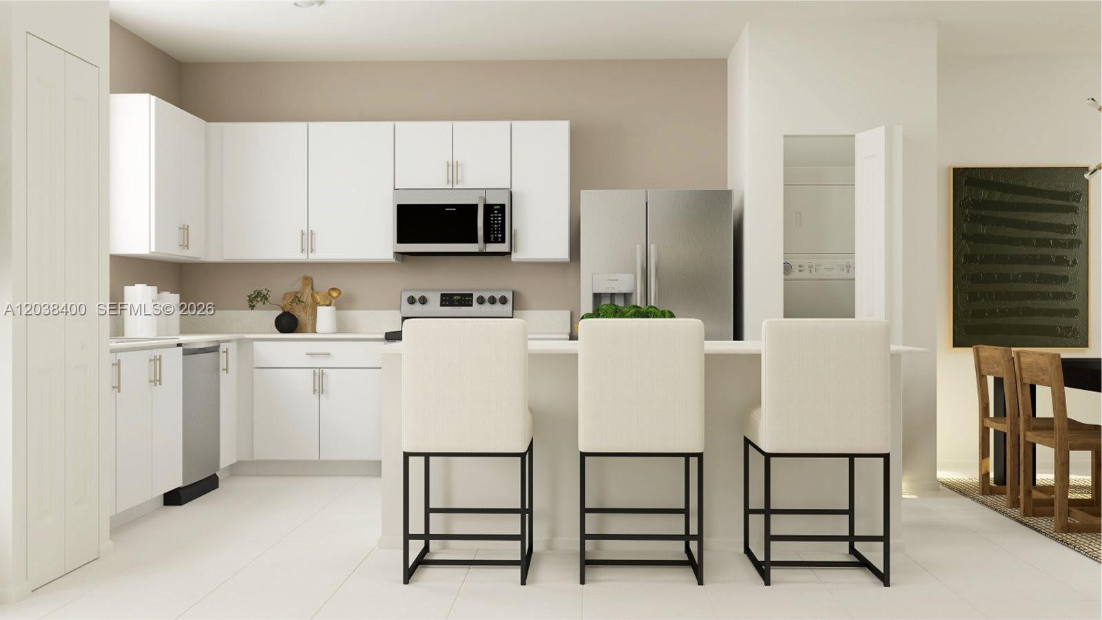 This is a digital rendering of a modern kitchen featuring white cabinets and stainless appliances — 1133 SE 2 TER, Florida City FL 33035, FLORIDA CITY, FL