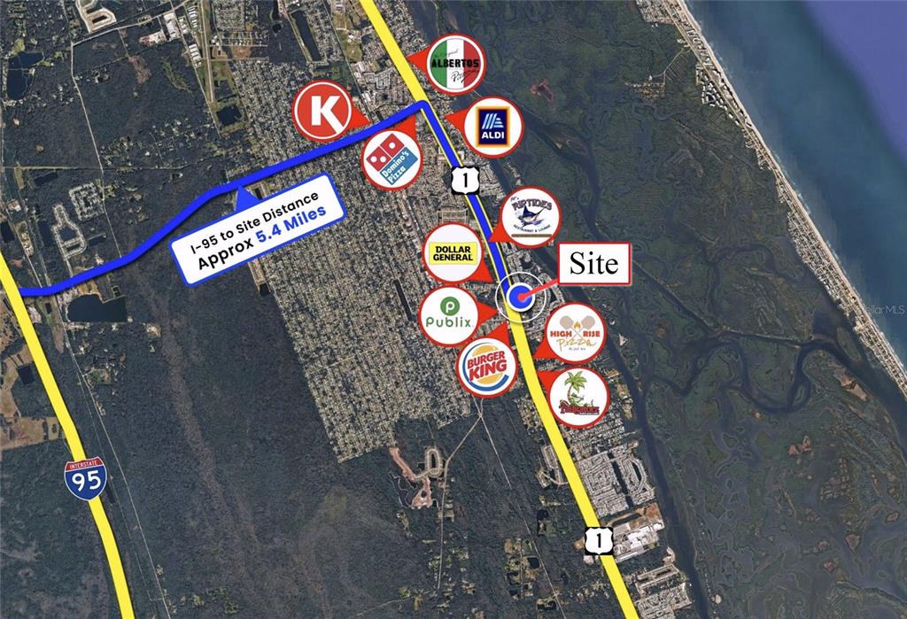 This is an aerial map showing the location of a site relative to local businesses — 2901 S RIDGEWOOD AVENUE, EDGEWATER, FL