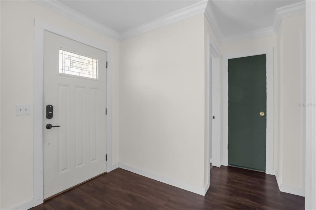 An entryway features a white front door, dark wood-look flooring, and a dark green door — 706 JERSEY AVENUE, ST CLOUD, FL