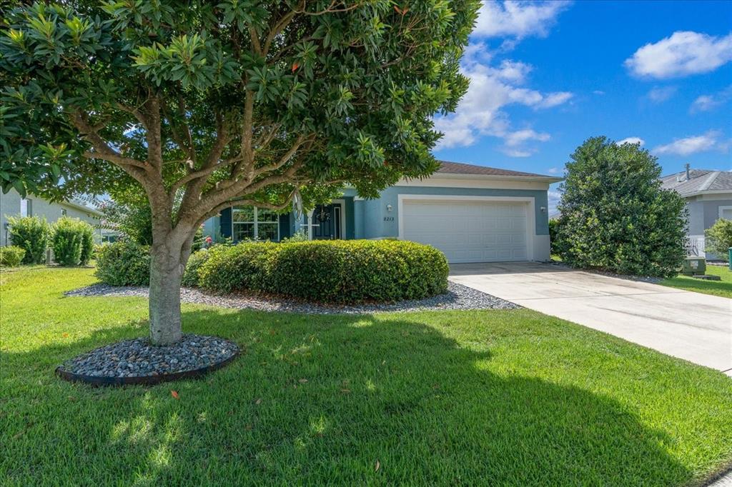 A single-story house with a blue exterior, a two-car garage, and a large front tree — 8213 SW 78TH TERRACE ROAD, OCALA, FL