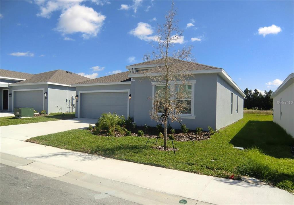 A light gray single-story house with a two-car garage and a small front yard — 317 LOCH COURT, DAVENPORT, FL