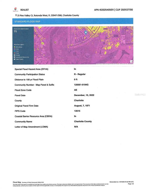 This is a standard flood map for a property in Charlotte County, Florida — 21 PINE VALLEY COURT, ROTONDA WEST, FL