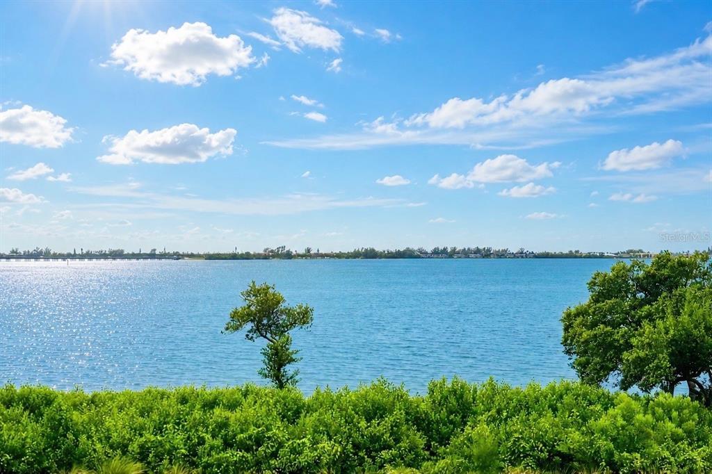 A view of a blue bay with green foliage in the foreground under a sky — 264 SAINT LUCIA DRIVE UNIT 201, BRADENTON, FL