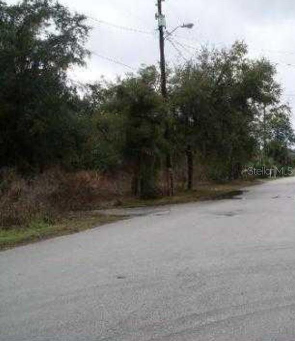A paved road runs alongside a vacant, wooded lot with a utility pole — FRANKLIN STREET, OVIEDO, FL