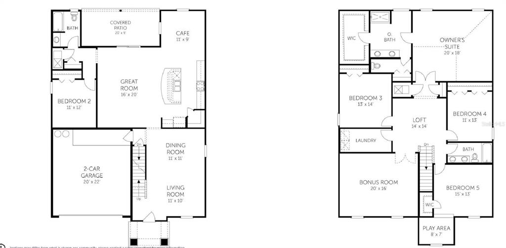 This is a two-story floor plan showing the layout of a five-bedroom residential home — 3429 GOLDEN EYE DRIVE, ORANGE PARK, FL