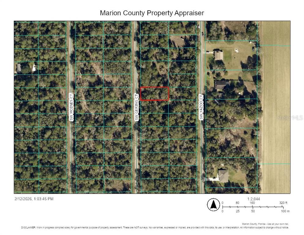 This is a property map showing a highlighted rectangular parcel of land in a wooded area — 0 SW GERING COURT, DUNNELLON, FL
