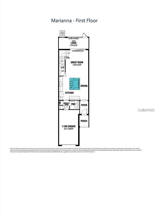 This is a floor plan for the first level of a home named Marianna — 2326 SUMMERLIT STREET, LUTZ, FL