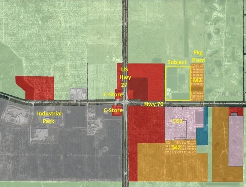 This map shows land zoning and property locations near the intersection of US Highway 27 — 300 STATE ROAD 70 E, LAKE PLACID, FL