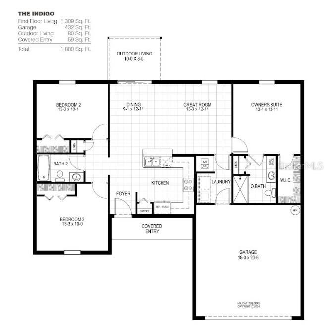 This is a floor plan for a three-bedroom, two-bathroom house with a two-car garage — 3683 OCEANSIDE STREET, NORTH PORT, FL