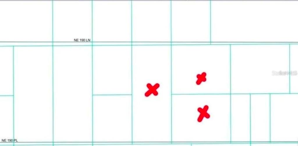 This is a plat map showing several adjacent land parcels with three lots marked — 14481 NE 190TH PLACE, FORT MC COY, FL