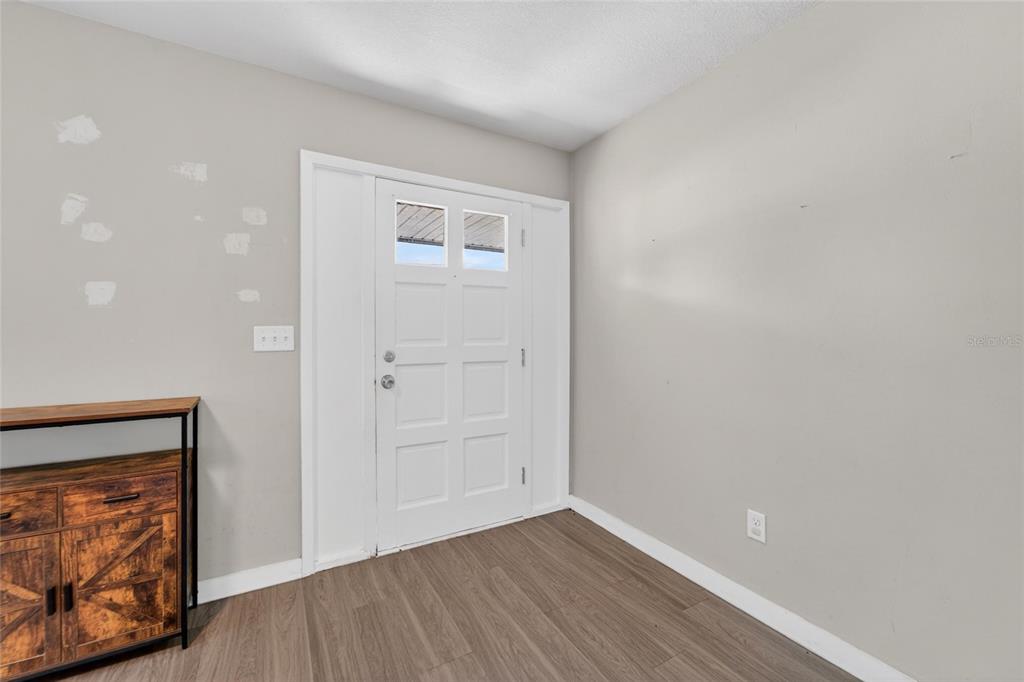 An entryway features a white double door, light gray walls, and wood-look flooring — 7156 LOCKWOOD STREET, SPRING HILL, FL